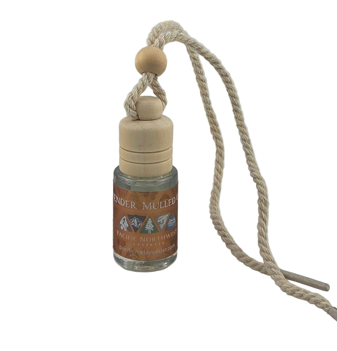 Car air freshener with wooden top and rope on a gray background