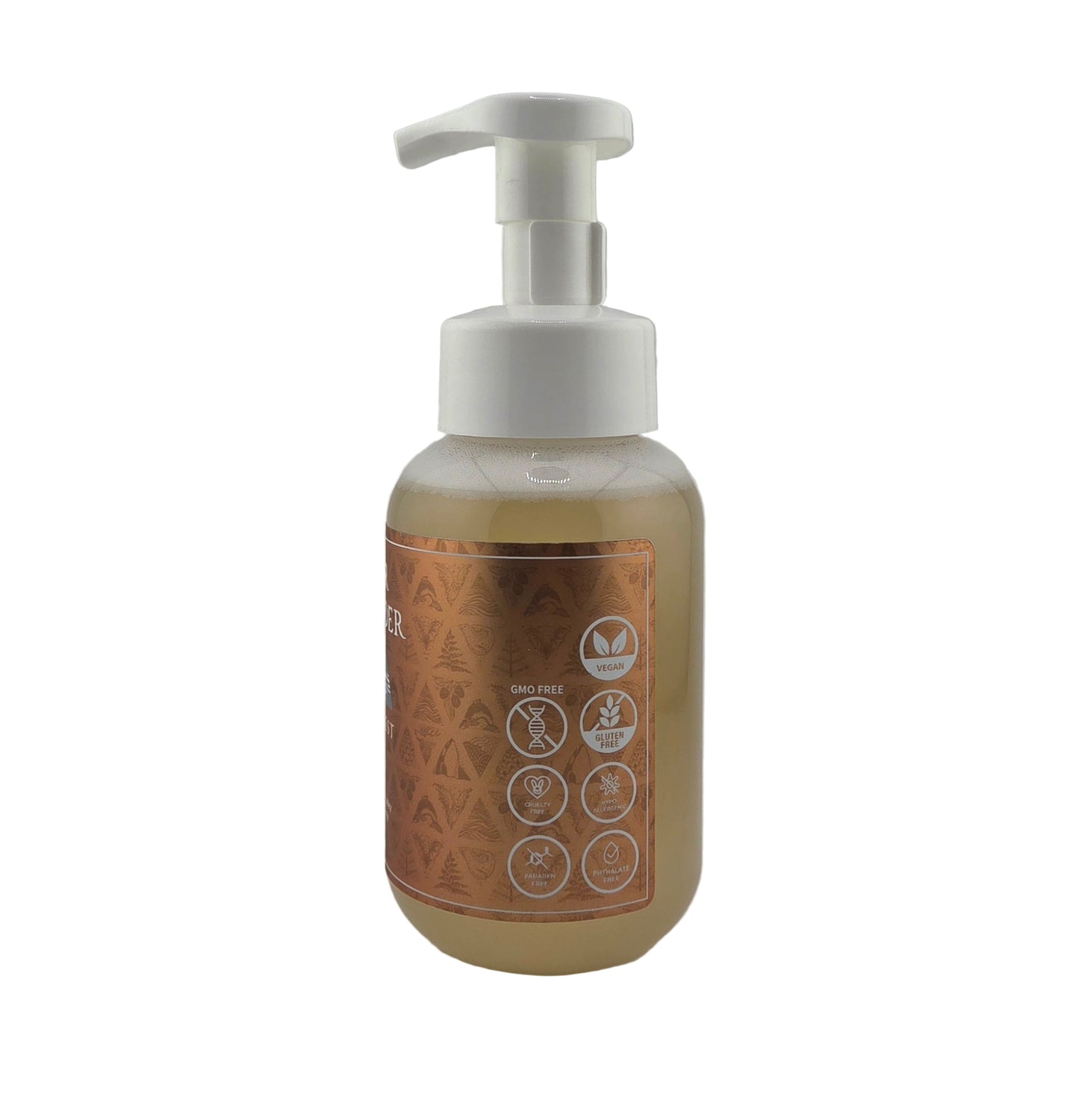 Foam soap bottle with pump on a gray background
