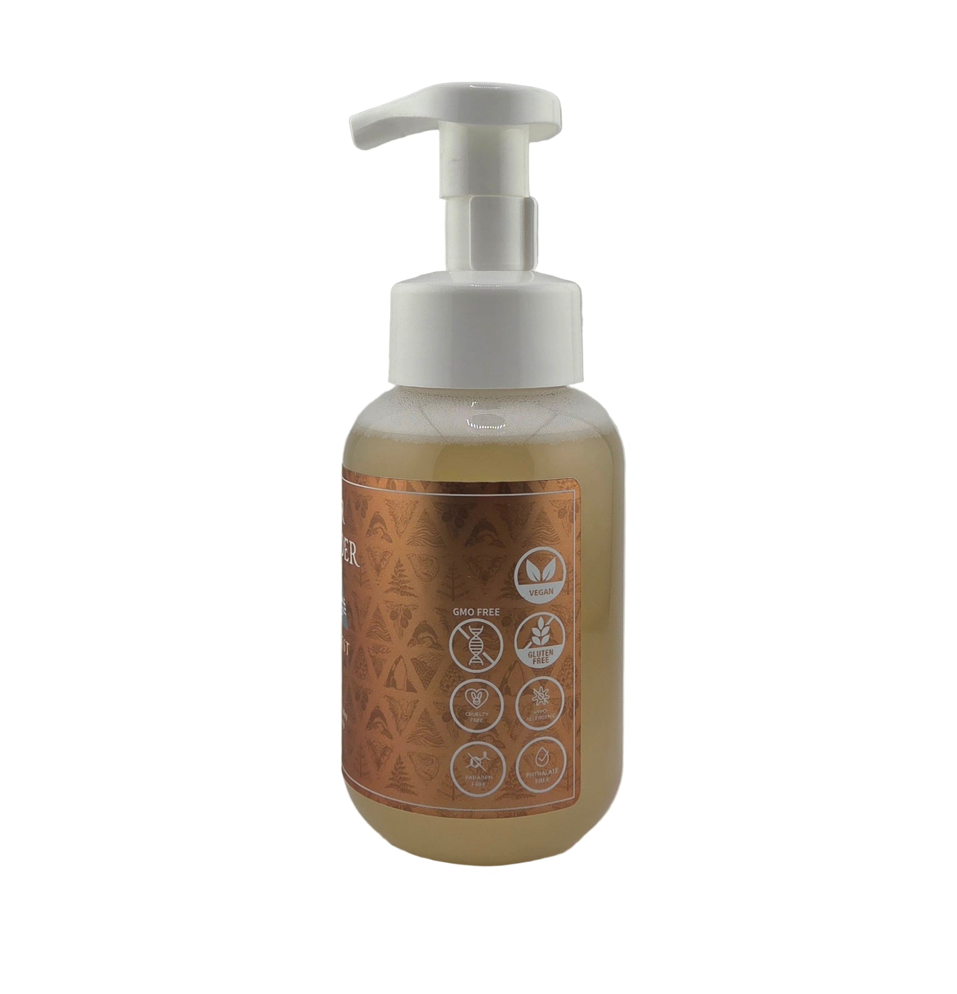 Foam soap bottle with pump on a gray background
